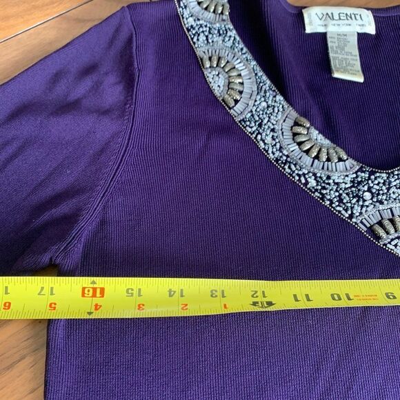 Sweater, EUC, beaded neckline, deep rich purple, 3/4 sleeve, sz Med - Picture 4 of 15